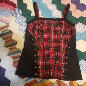 Tripp NYC Red Black Plaid Corset